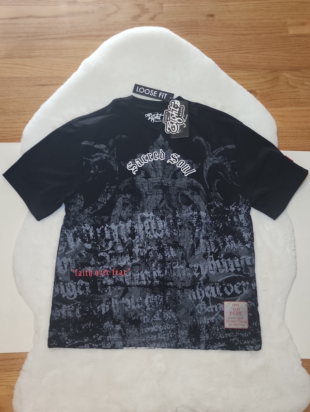 Eighty Eight Men's Black Graphic Tee with Gray Distressed Print